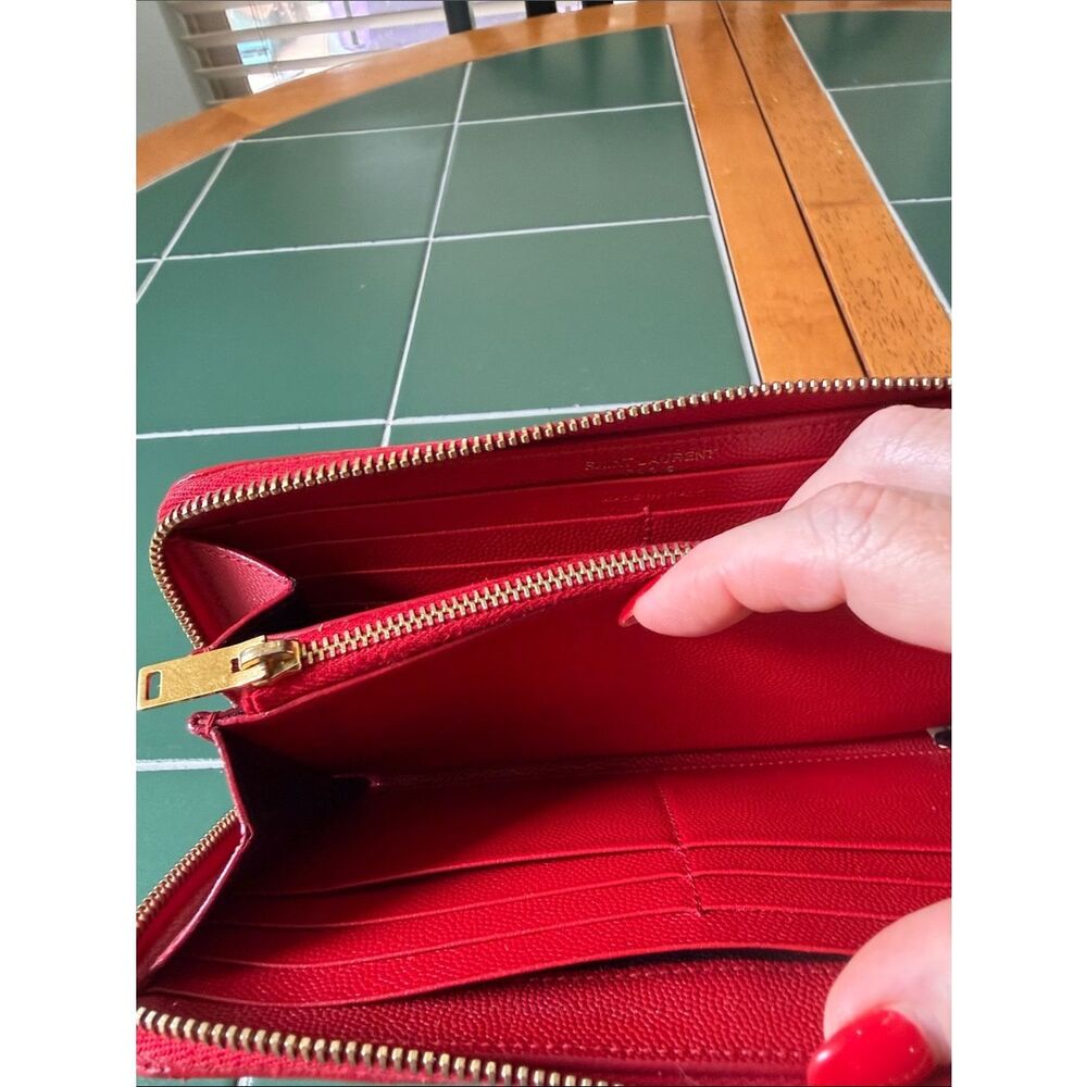 Yves Saint Laurent Red Quilted Zip Wallet with Gold YSL Logo - Picture 12 of 14